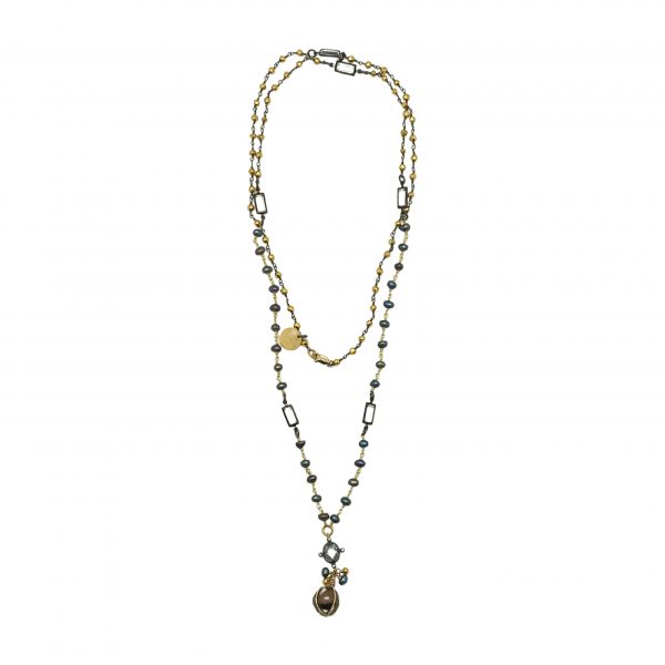 Freshwater Pearl, Pyrite, Necklace